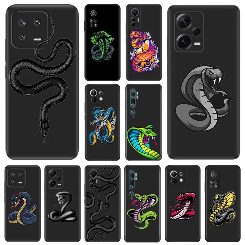 Matte Phone Cases For Redmi 12 12c 13c Note12 Note13 Pro Green Snake Cobra Python Xiaomi 13 Lite 12x 12t 12s 5G Soft Black Cover