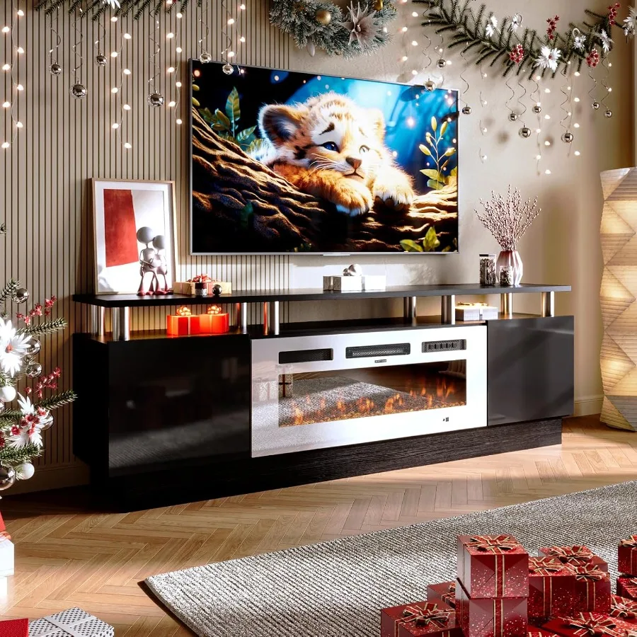 

70" Fireplace TV Stand Modern Entertainment Center and 36 Inch Electric Fireplace with Remote Control LED Light Fire Place Tv S