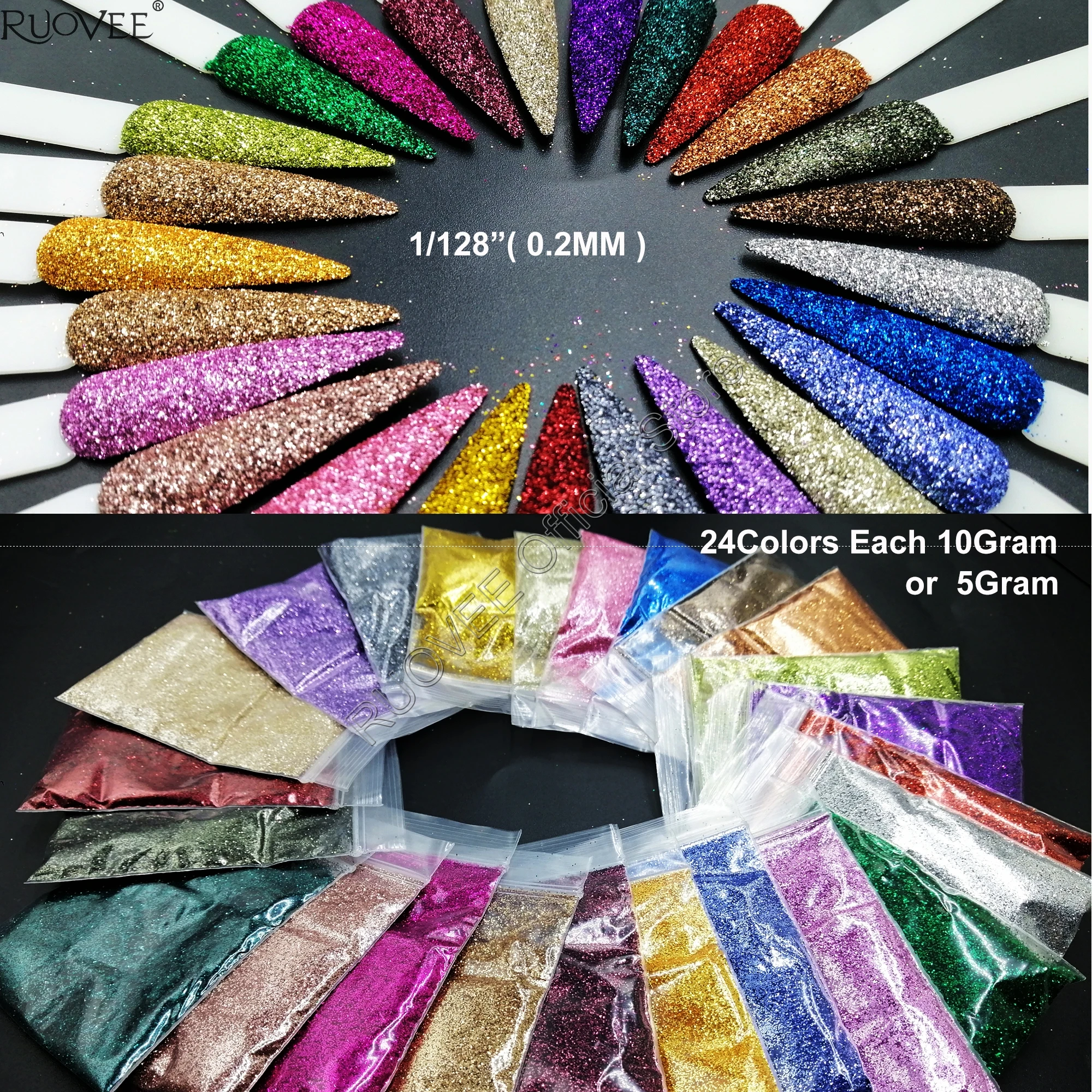 24 Metallic Luster Color 0.2MM 008inch Shining Plain Nail Glitter Powder for Nail Art DIY Makeup Glitter Craft decorations