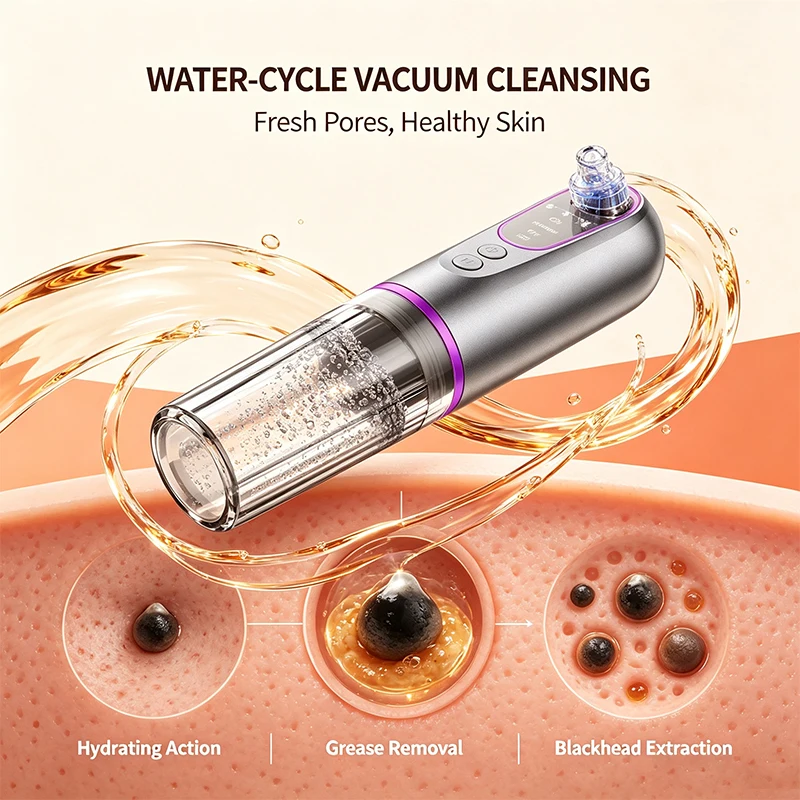 Facial Pore Blackhead Remover Water Waste Separation Design Small Bubble Face Cleaner Light Therapy 5 Suction Tips Home Use Tool