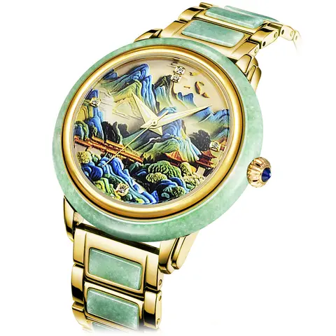 Unique Design Natural Bracelet Jade Watch Pair Couple Luxury Automatic Mechanical Watches