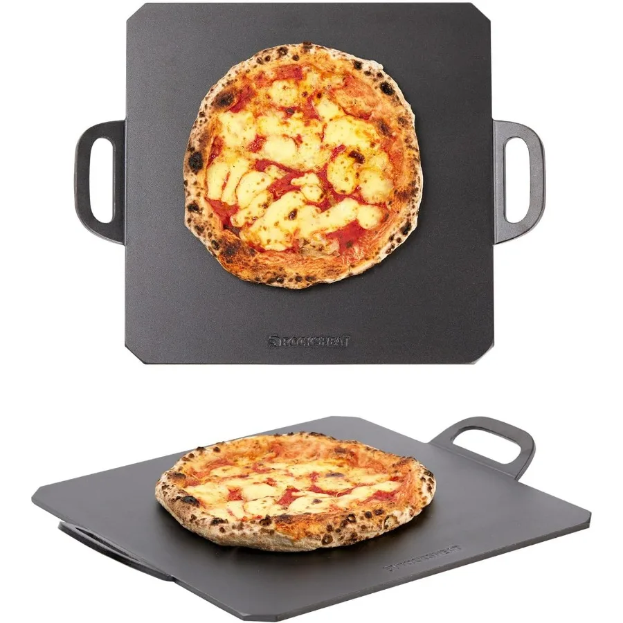 

Сталь для пиццы 18 x 14 дюймов, пластина для выпечки из углеродистой стали премиум-класса для идеально хрустящих пиццы и хлеба, двойные ручки, идеально подходит для дома