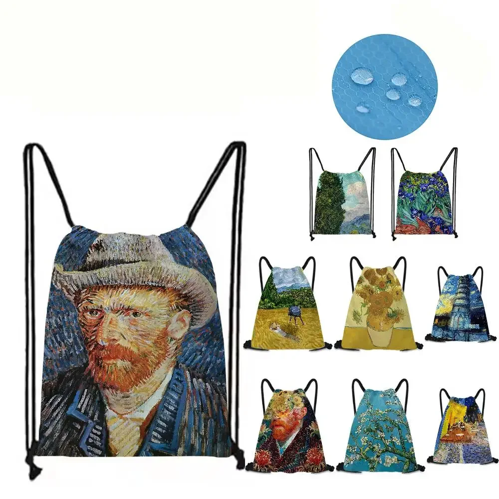 Famosa pintura al óleo Van Gogh, bolsas con cordón de dibujos animados, mochila deportiva, mochila de gimnasio, bolsa de cuerda para Yoga