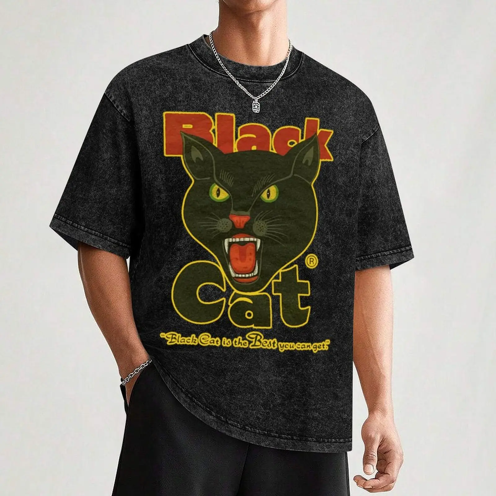 Black Cat Vintage T-Shirt Urban Casual Loose Fit Tee