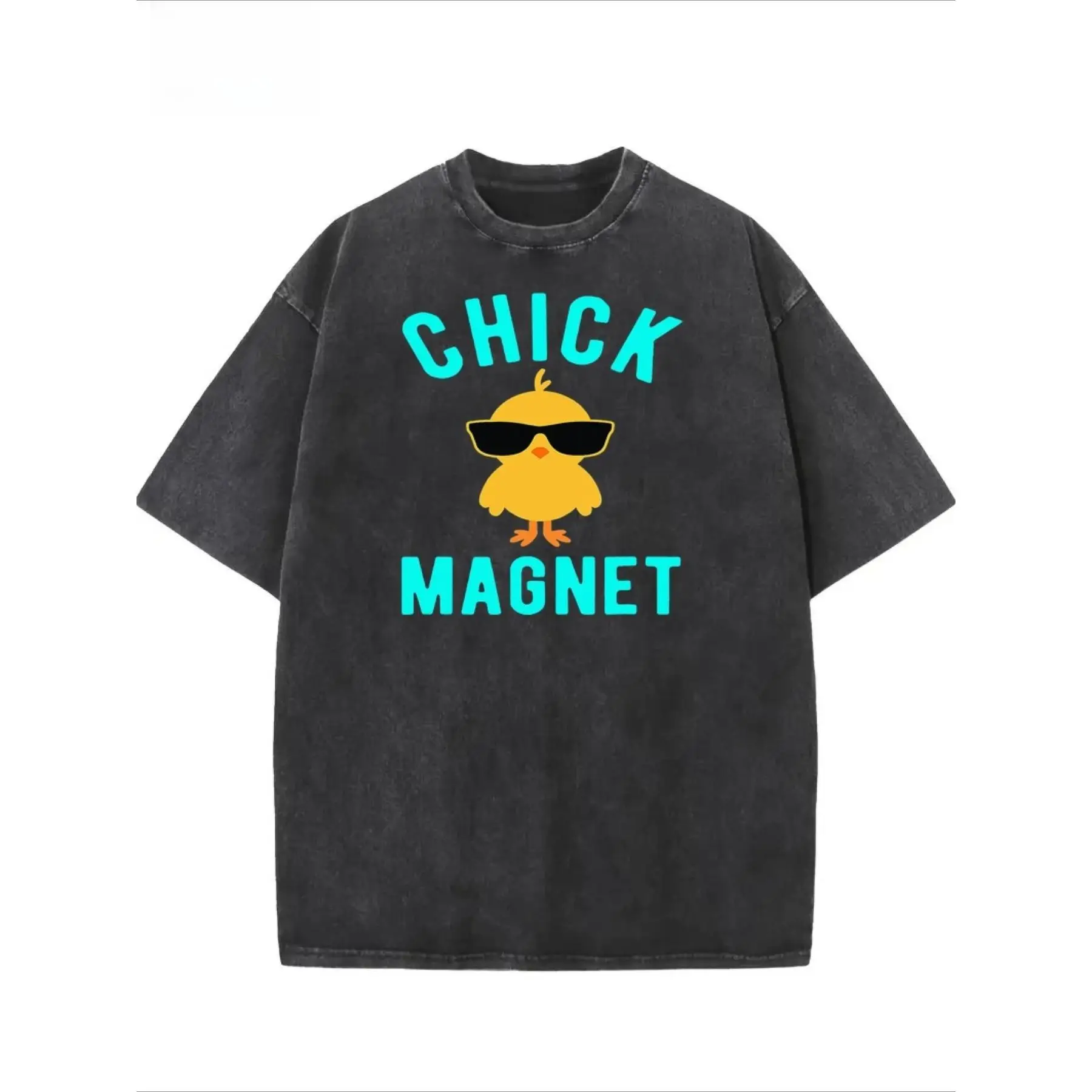 

Vintage Cotton "Chick Magnet" T-Shirt Oversized Funny Sarcastic Quote Tee Cute Chicken Graphic Top Streetwear Gift for Men