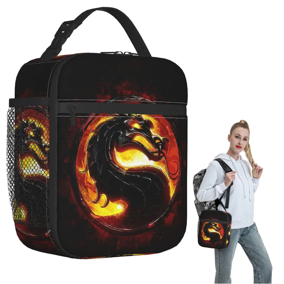 Bolsa térmica Mortal Kombat para mulheres e crianças, caixas de comida portáteis, bolsa térmica para almoço
