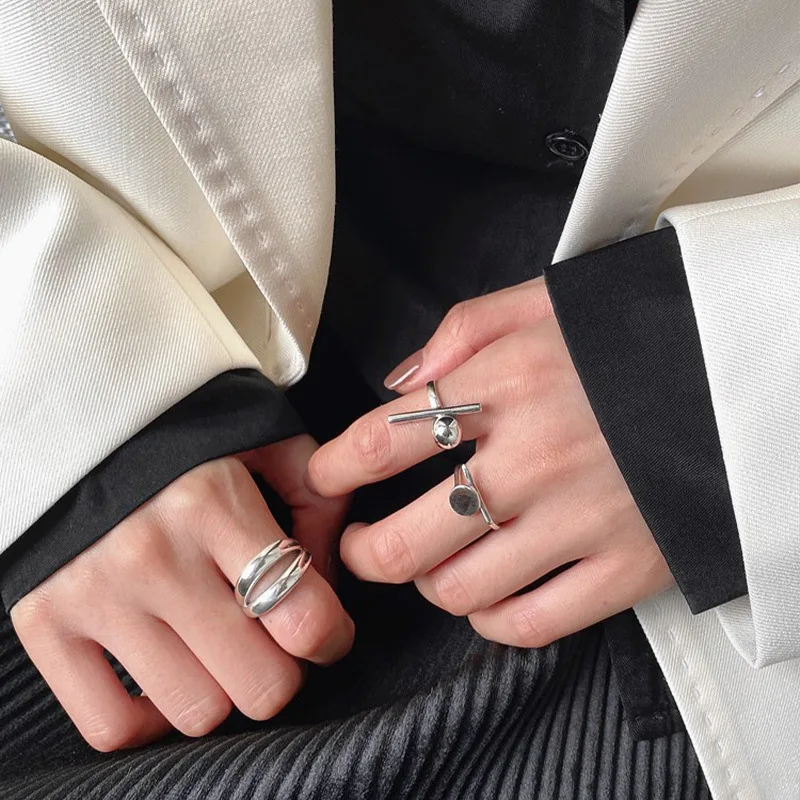 925 Sterling Silver Rings Party Jewelry Vintage Charm Double Layer Geometric Nail Design Accessories Gift Dropship - view 3