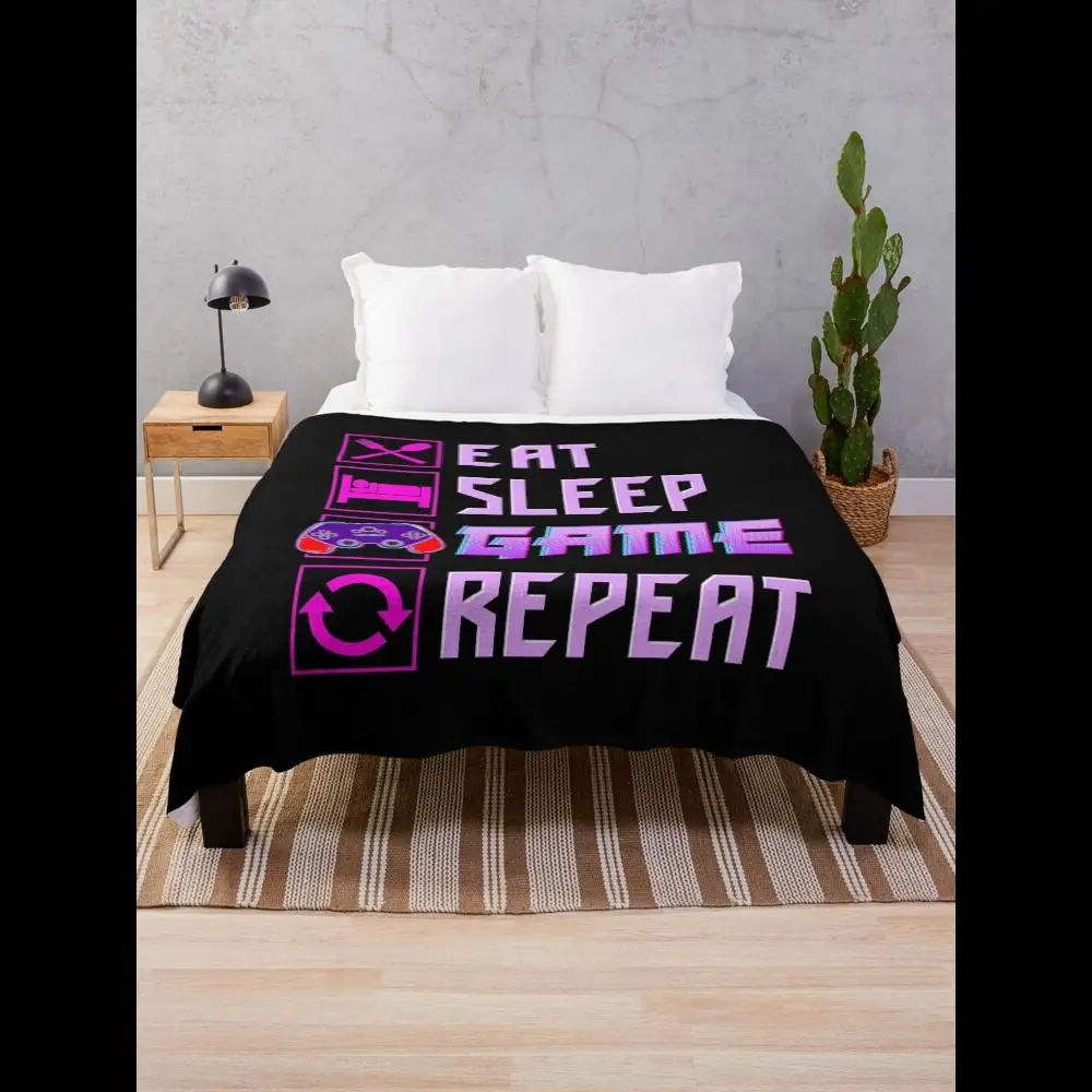 

Funny Eat Sleep Game Repeat Anime Gamer Gaming Throw Blanket for Cozy Comfort on Couch or Bed