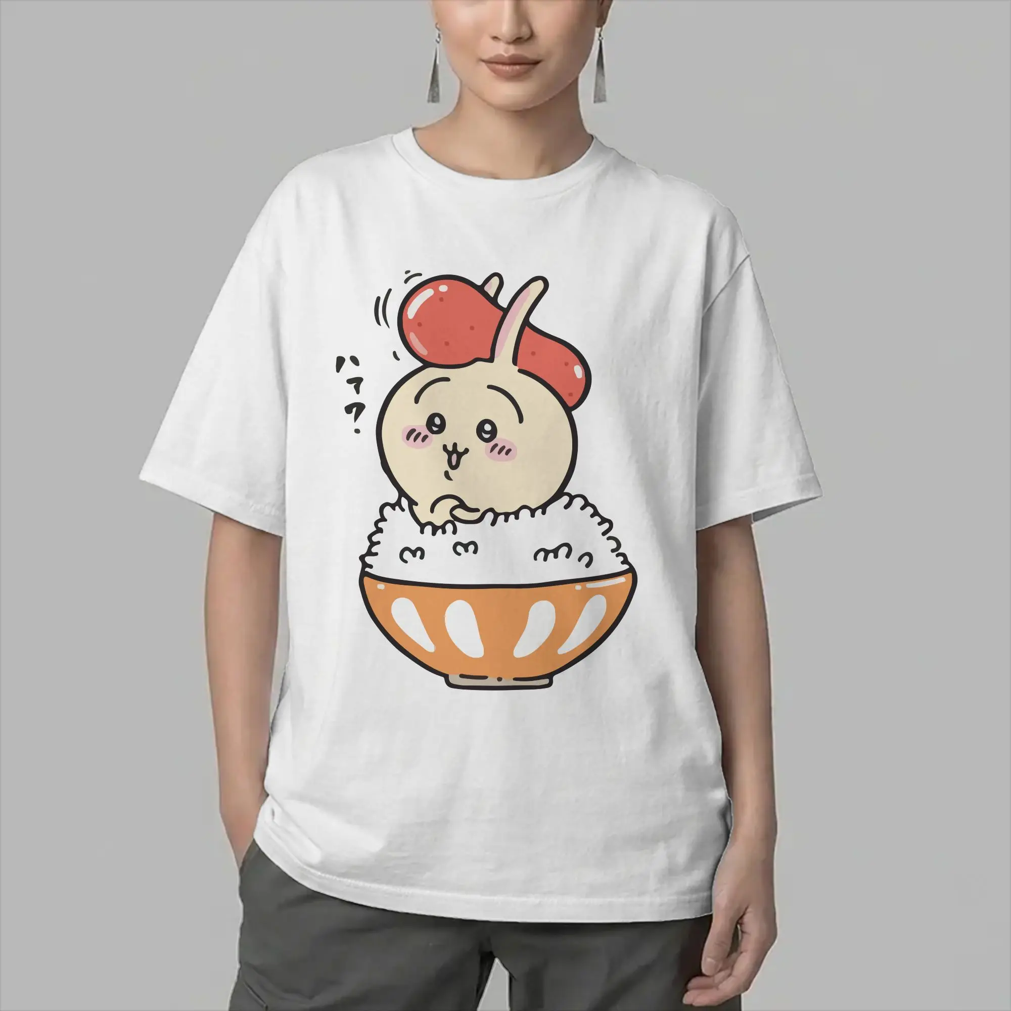 Men's T-Shirts Chiikawas Usagi In Rice Funny 100% Cotton Tees Short Sleeve  T Shirt Round Collar Clothing Party
