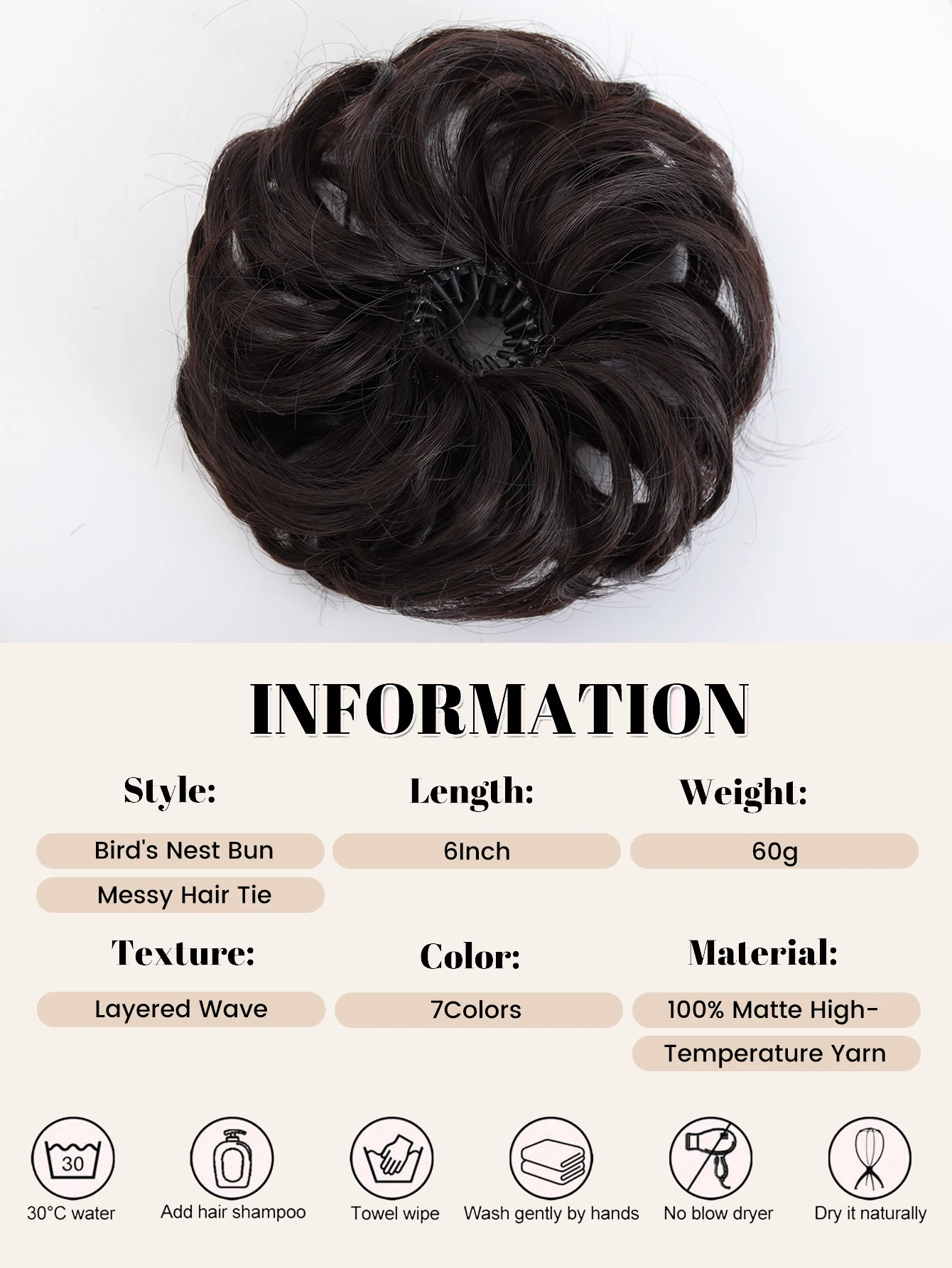 OLACARE Synthetic Hair Bun With Circle Elastic Clips Curly Wavy Donut Updo Hair Wig Bird's Nest Shaped Retractable Hairpieces