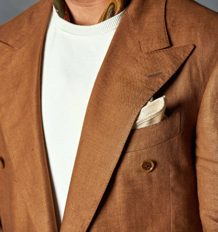 2024 Fashion Summer Linen Elegant Men Suit Casual Slim Fit Blazer Double Breasted High Quality Custom 3 Piece Set Costume Homme