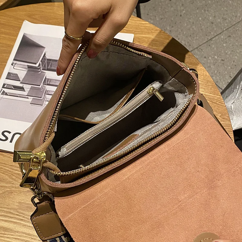 2023 Fashion Trend Women\'s Bag Popular Influencers Messenger Soft Split Leather Lady Shoulder Bag Ins Style Flap Bucket Handbag