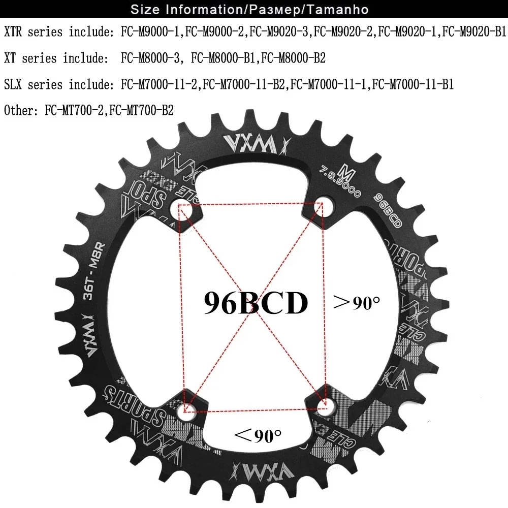 VXM Round Oval 96BCD MTB Bicycle Chainring Mountain Bikes 30T 32T 34T 36T 38T Crankset Tooth Plate Parts For M7000 M8000 M9000