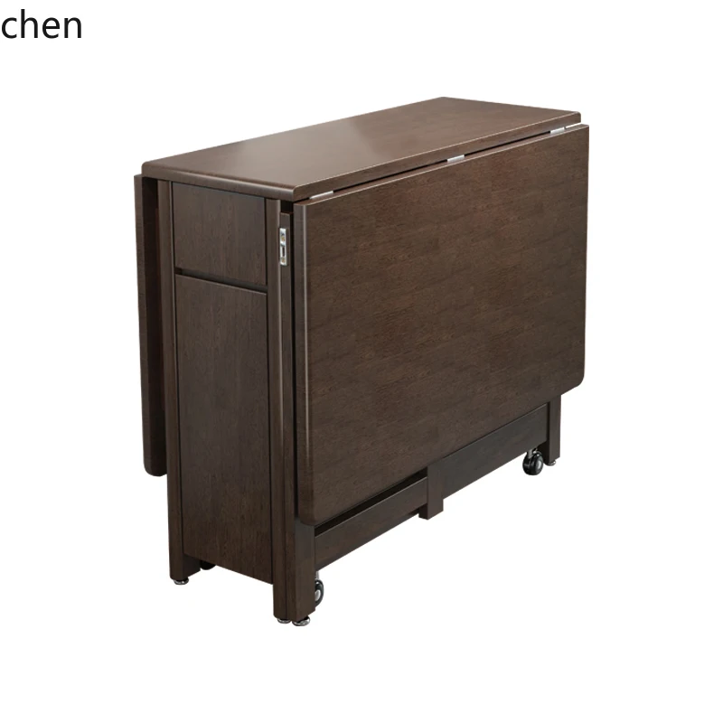 

QZT gold silk walnut folding dining table and chairs rectangular retractable household small apartment dining table