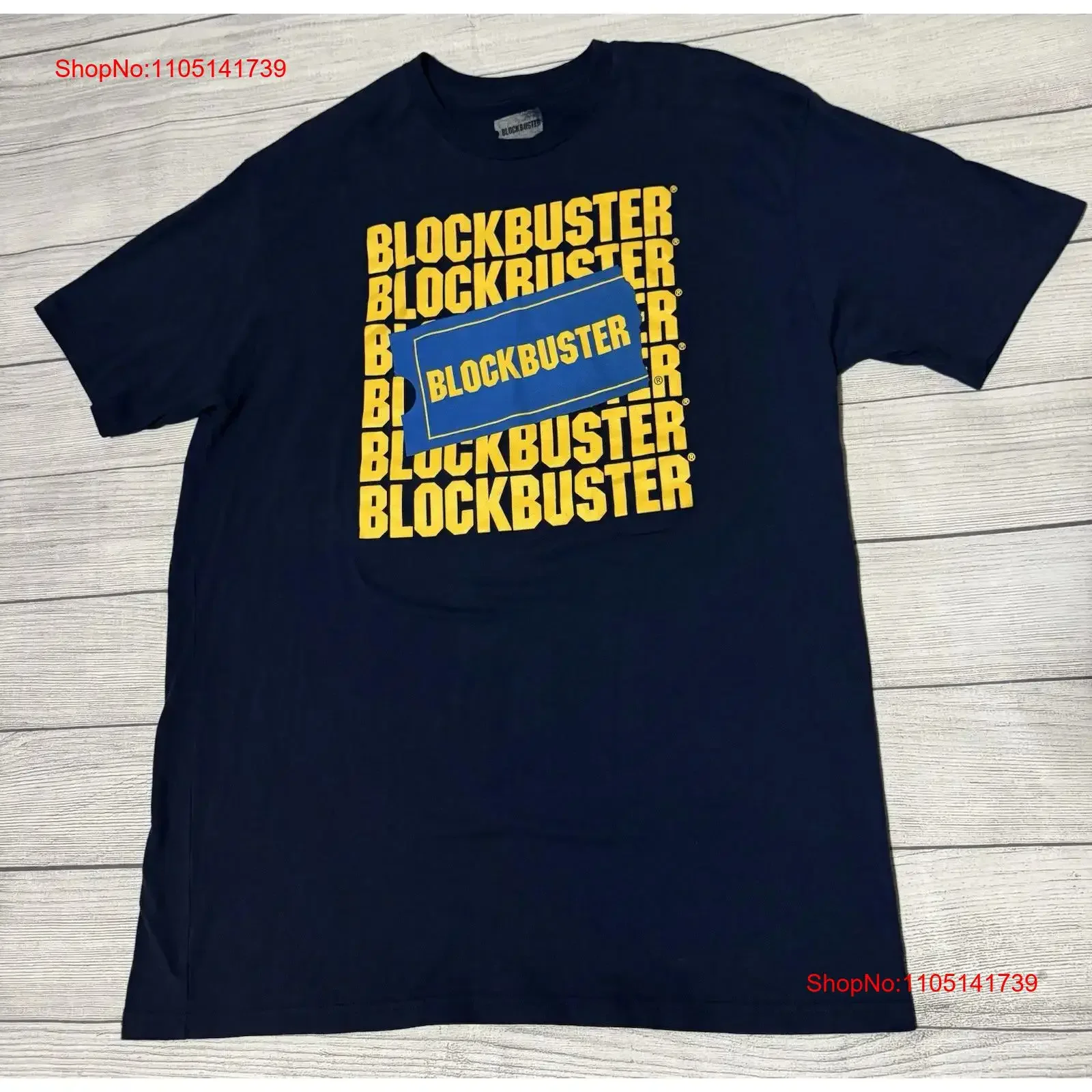 

Blockbuster Stacked Logo Licensed T Shirt Retro Vintage Dark Blue Size XLT vintage Washed homme Unisex graphic designer clothes