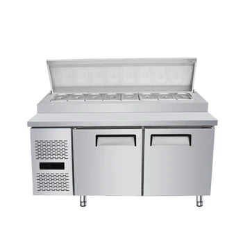 Refrigerated salad fresh-keeping workbench, horizontal cold vegetable fruit display cabinet, commercial air-cooled pizza