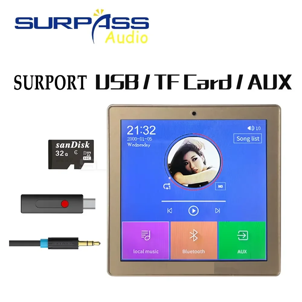 Som ambiente para casa bluetooth casa inteligente áudio 2/4 canais sem fio bluetooth mini amplificador 4 'function tela de toque rádio fm função do cartão tf aux na parede amplificador