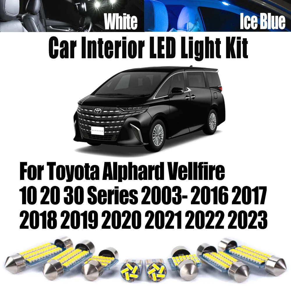 For Toyota Alphard Vellfire 10 20 30 Series 2003- 2020 2021 2022 2023 LED Car Luggage Bulbs Interior Map Dome Door Light Kit