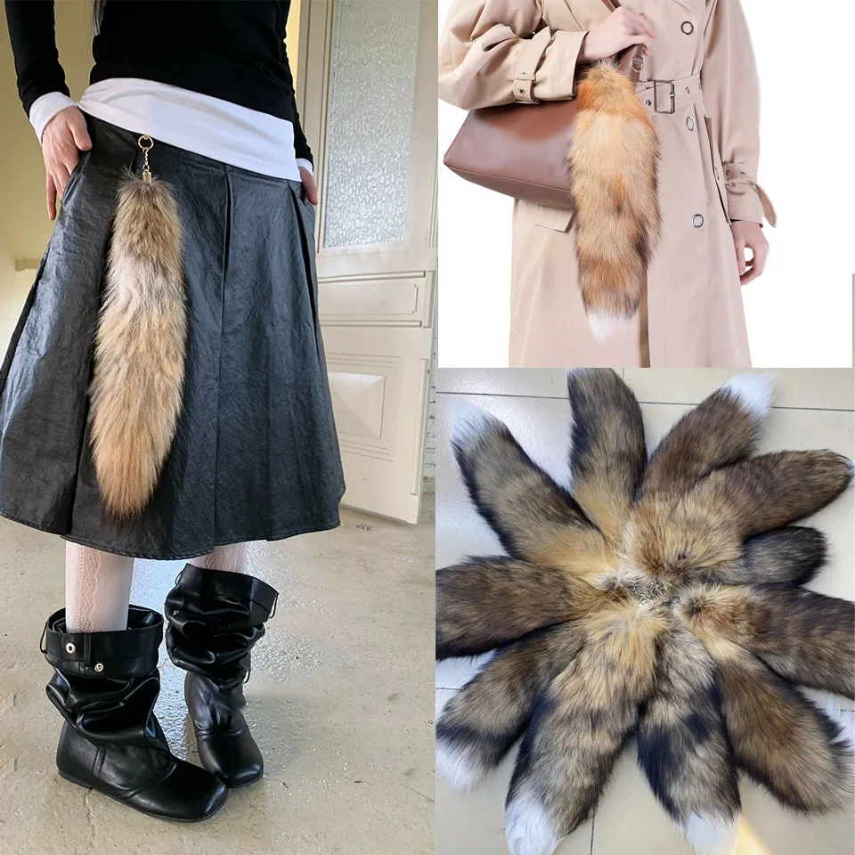Fluffy Fox Fur Tail Keychain Keyring Kawaii Chic Y2k Accessory Pendant Length 40Cm Cosplay Tail Keychains For Women Bag Charms