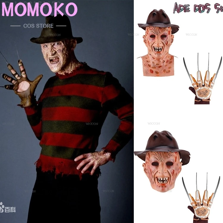 Nightmare on Street Men's Freddy Cos Krueger Horrible Cosplay Striped Sweater Halloween Christmas Role Play Terrify Scary Adults