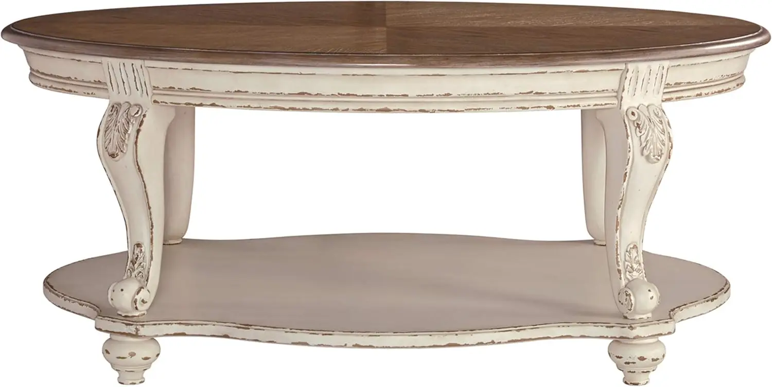 Signature Design by Ashley Realyn Casual Cottage Coffee Table, Antique White & Brown