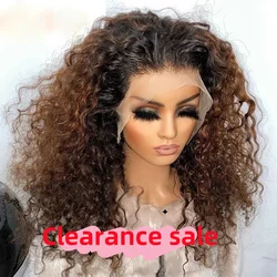 Perruque Lace Front Wig sans colle bouclée, cheveux de bébé, brun ombré, doux et long, densité 180, pre-plucked, degré de chaleur, femmes noires, 26 po