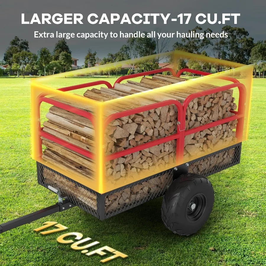 مقطورة فائدة مقطورة ATV شديدة التحمل 1700 رطل 17 قدم مكعب جزازة العشب مقطورة ساحة حديقة مقطورة مع جوانب قابلة للإزالة ATV Du