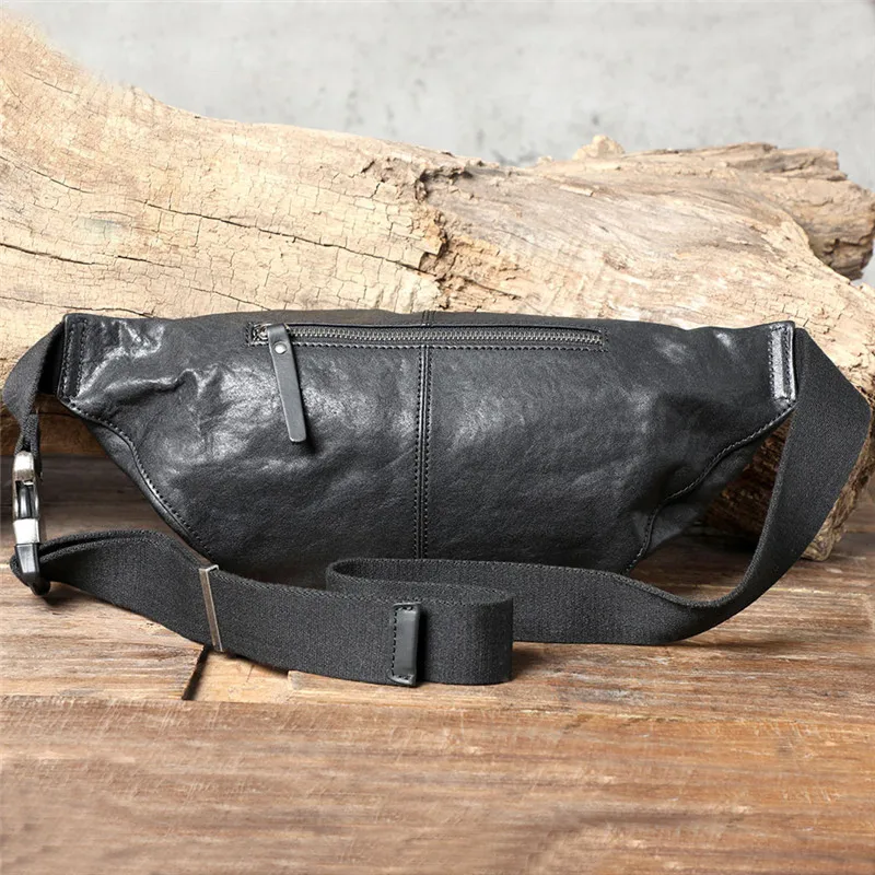 Fashion casual genuine leather men's black chest bag simple versatile handmade soft real cowhide multifunctional waist pack