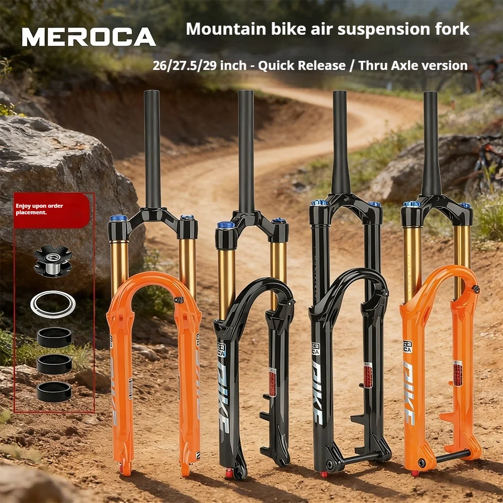 

MEROCA Mountain Bike Suspension Fork 26/27.5/29 Inch Air Fork Quick Release Thru Axle Shoulder Control Shock Absorber