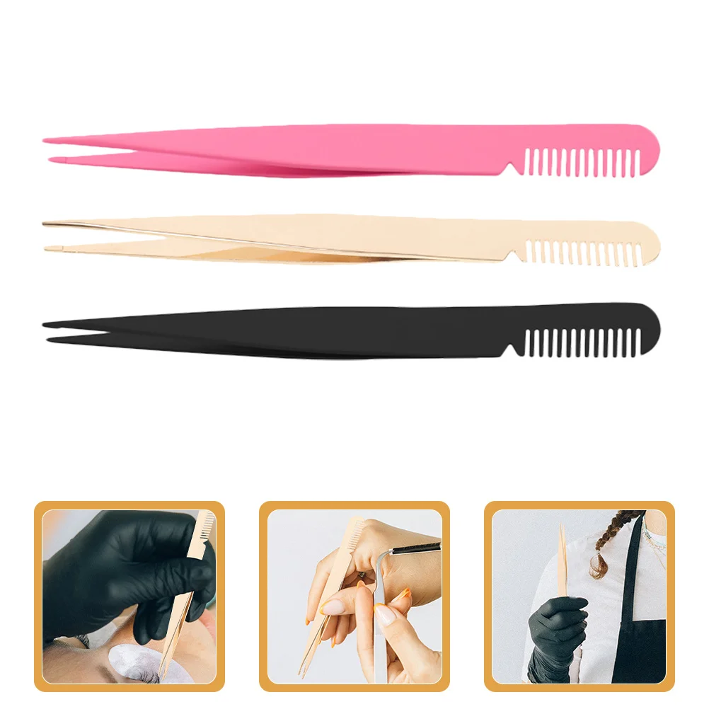 

3Pcs Eyelash Tweezers Lash Clamp with Comb for Accurate Curling Effect Portable and Practical Makeup Tool Lash Tweezers
