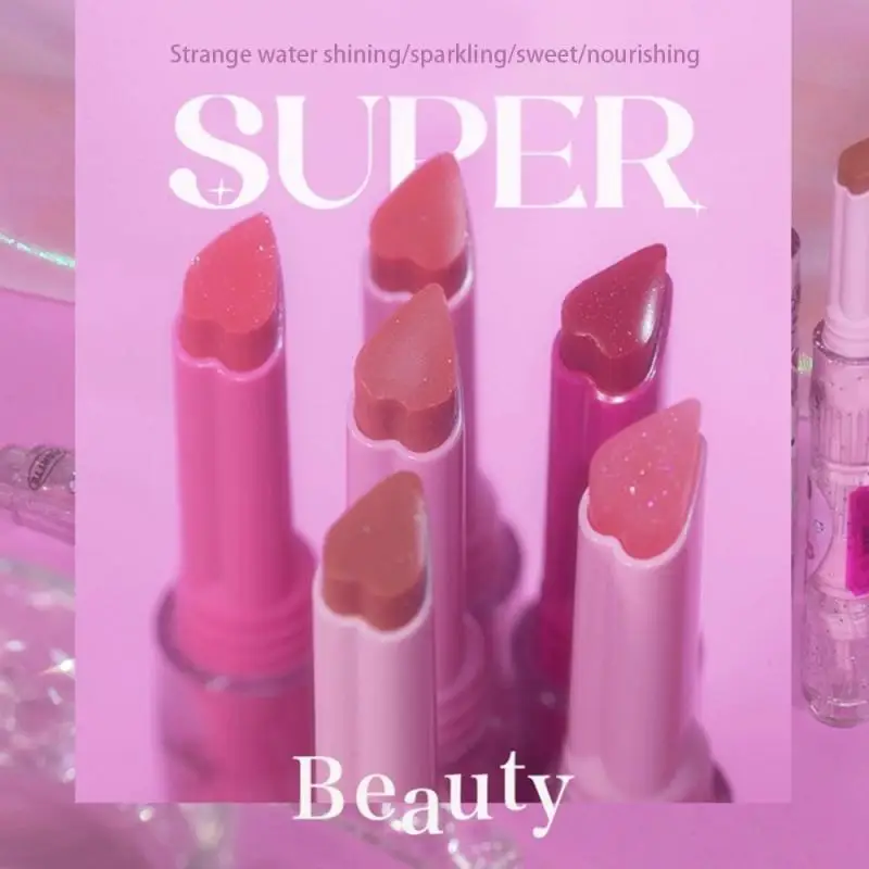 FLORTTE Love Shape Lipstick Flower Jelly Water Lip Gloss Clear Light Hydrating Lip Tint Non-stick Cup Korea Cosmetic