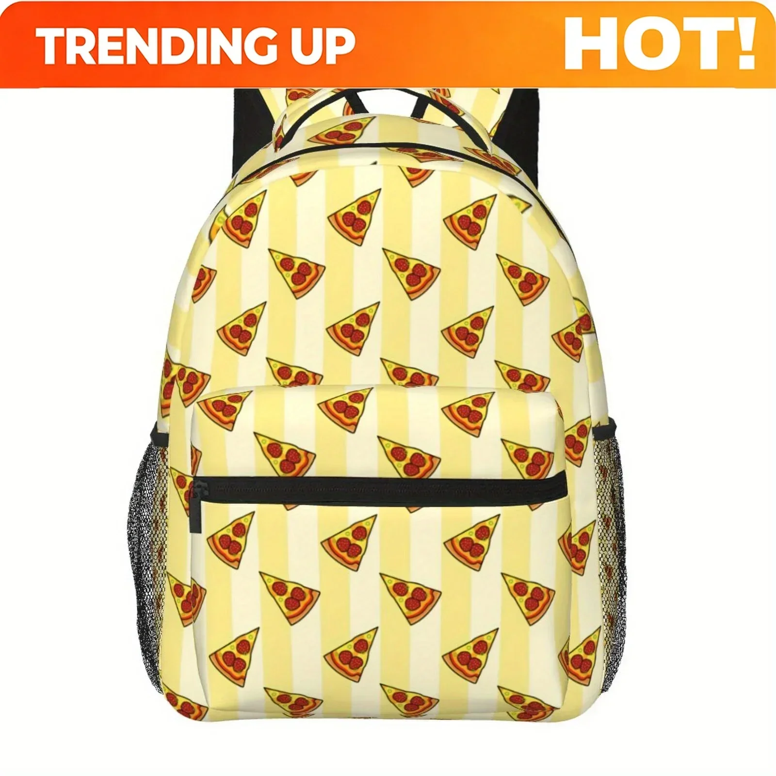 Custom Bag 1pc Pizza Slice Print Backpack - Large Capacity Lightweight Durable 14.5 Inch Laptop Bag With Double Mesh Pockets & Z