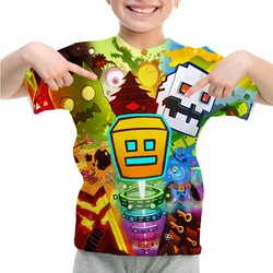 Cartoon Kids T-Shirts Geometry Dash Casual Funny Short Sleeve Tops 2-12 Year Boys Girls O-Neck Tee Summer Children's T-shirts