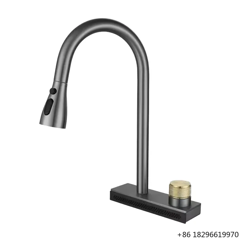 

LED Digital Display Pull-out Kitchen Faucet Hot Cold Mixer for Bar Restaurant Home