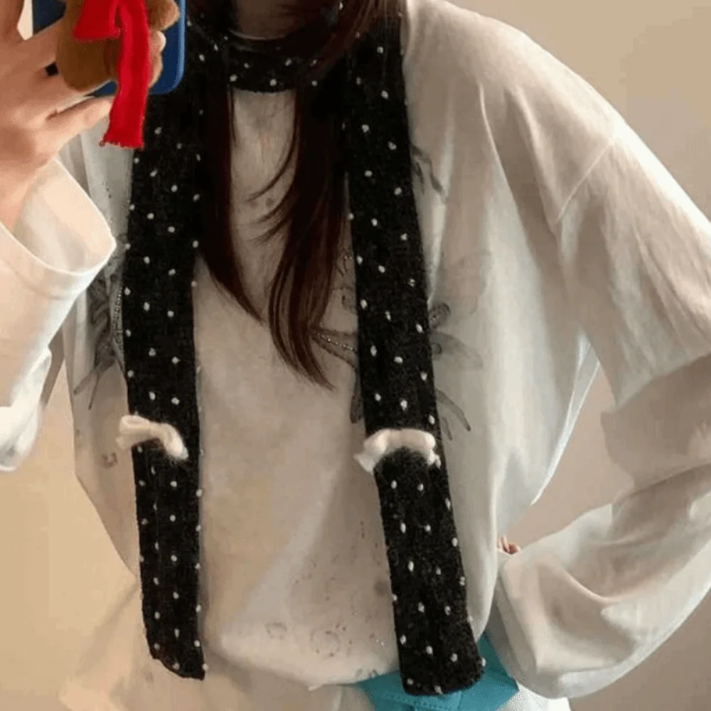 

Модный теплый шарф в горошек, корейский бант, мягкие вязаные шарфы, нагрудник, декоративный шарф, женские аксессуары на шею