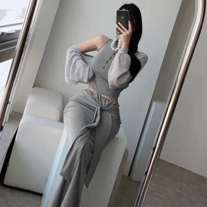 ชุดแฟชั่นเกาหลี ดีไซน์สลิม ชุดเซ็ตอเนกประสงค์ เสื้อเปิดคอครึ่งตัว แขนกุด + กระโปรงยาวทรงเอ สองชิ้น สำหรับผู้หญิง แฟชั่นผู้หญิง 52HC