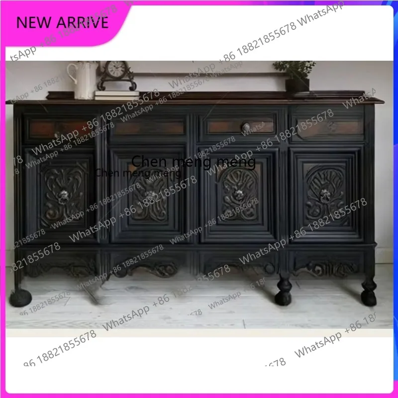 

French retro solid wood carving flower porch locker bucket cabinet household entrance foyer decorative cabinet H