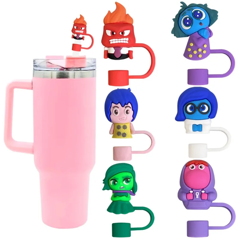 

6pcs Popular Inside Out 2 Creative Accessories Stanley Straw Dust Cap 3D Cute 10mm Food Grade Stereoscopic Straw Cap Recyclable