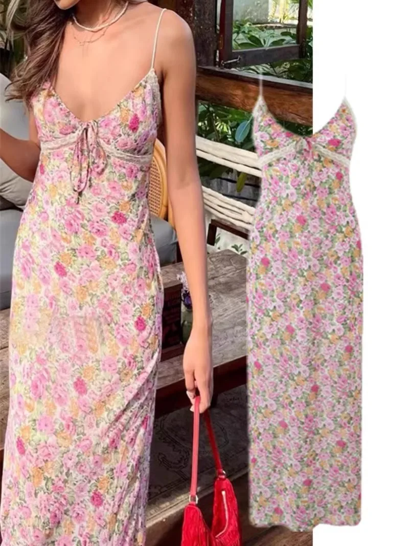 Obraz olejny z dziką różą Midi Dr, taliowana, dopasowana, z kwiatowym nadrukiem, Vaion Sle V-Ne Svel, damska moda Faion Dr