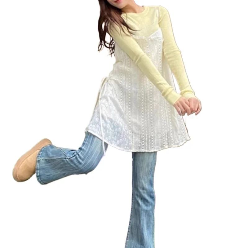 White Lace Suspender Dress 2025 Early Spring Japanese Short Gauze Skirt Seaside Holiday Bottoming Skirt Top