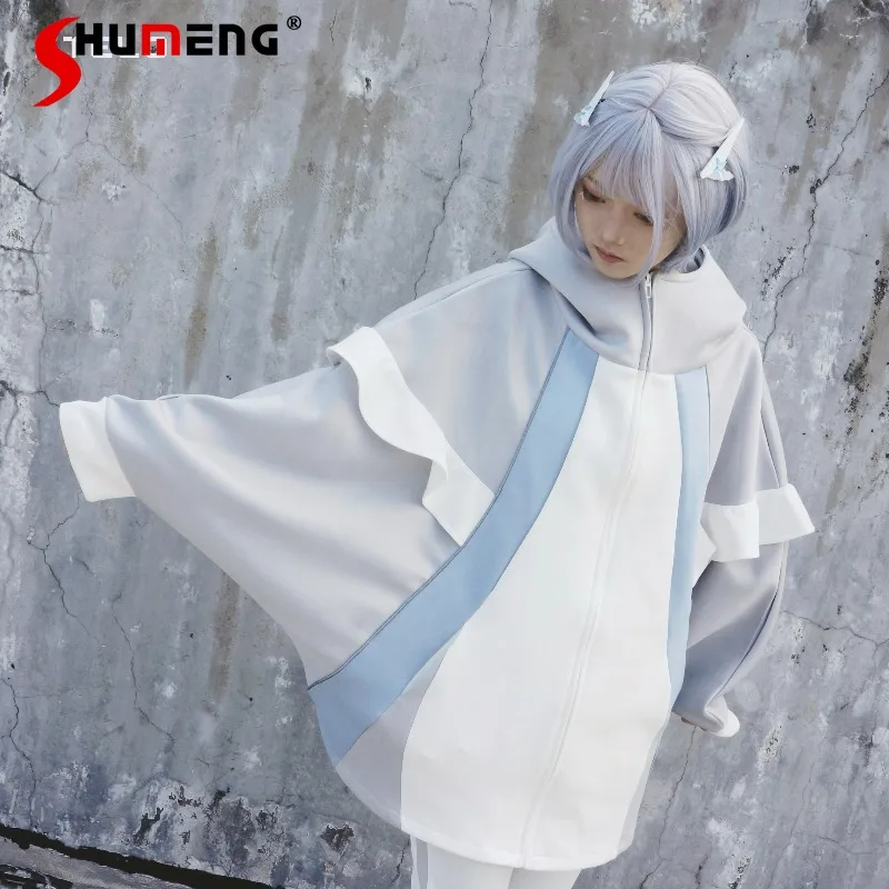 

Japanese Rojita Design Batwing Sleeves Hoodies Top Autumn New Watercolor System Angel Realm Loose Long-Sleeved Sweatshirt Jacket