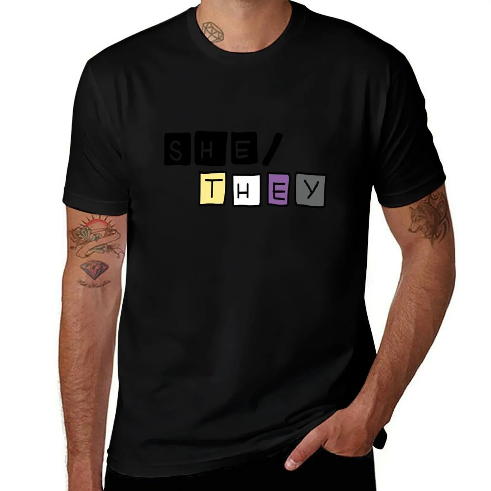 

Pronouns She/They with Nonbinary Flag T-Shirt Trend Art Print T-Shirt