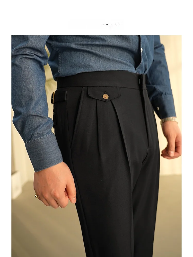 

Модные мужские брюки с высокой талией Naples Busin, повседневные, зауженного кроя, длинные, новинка 2025 года, 95% полиэстер, 5% спандекс