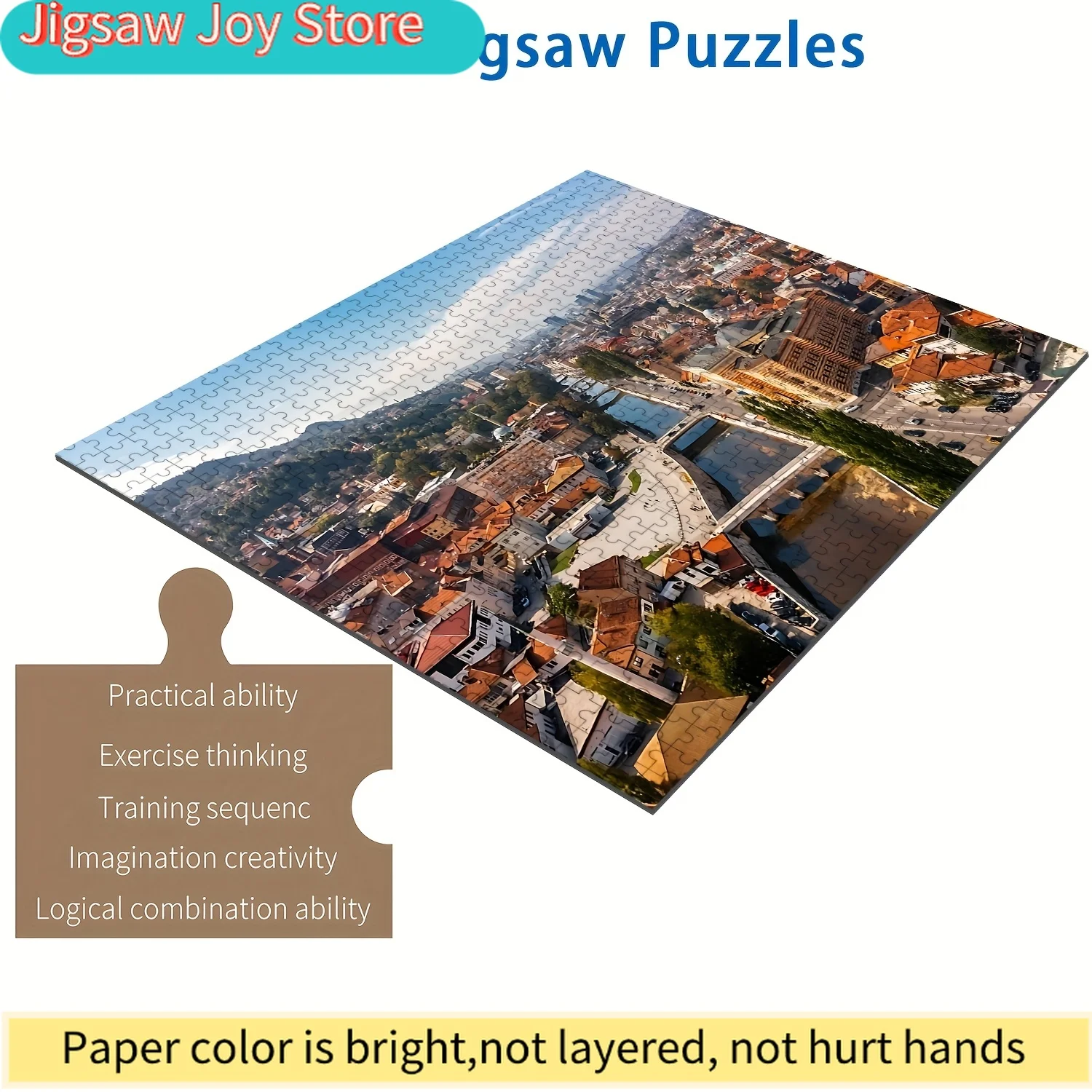 

1000pcs Jigsaw Puzzle - Sarajevo, Bosnia & Herzegovina - Scenic Aerial View with Perfectly Connected Wooden Pieces, Ideal for