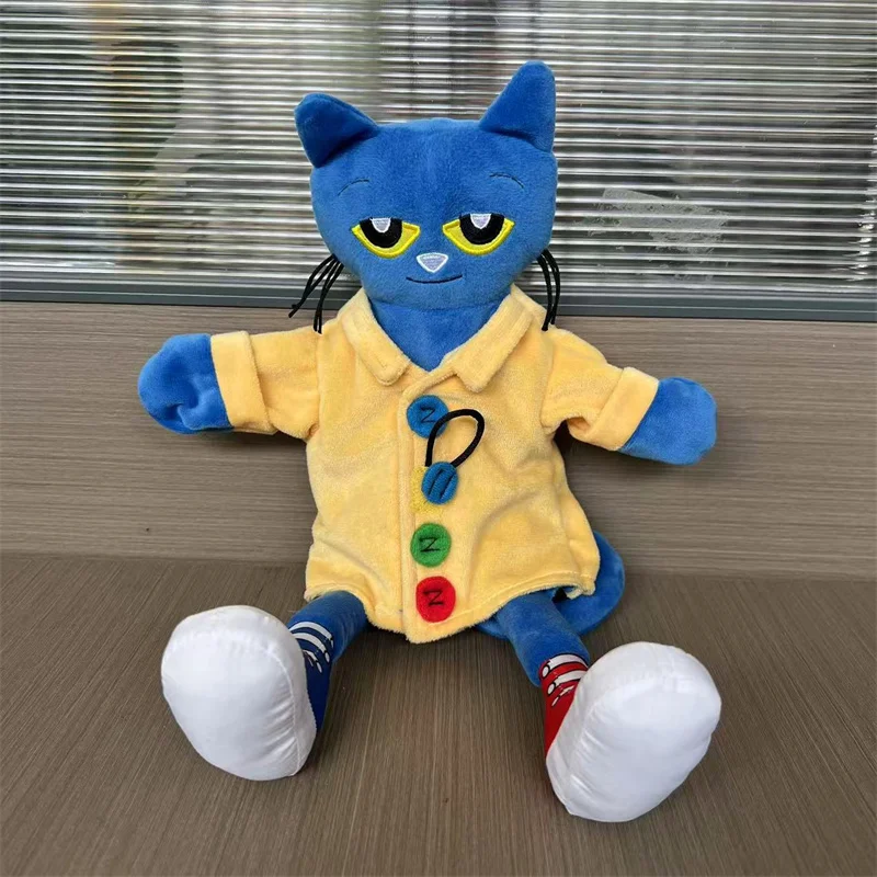 Cartoon Pete the Cat Plush Toy with Guitar Stuffed Doll Hand Puppet Family Role Play Soft Cushion Pillow Fans Birthday Xmas Gift