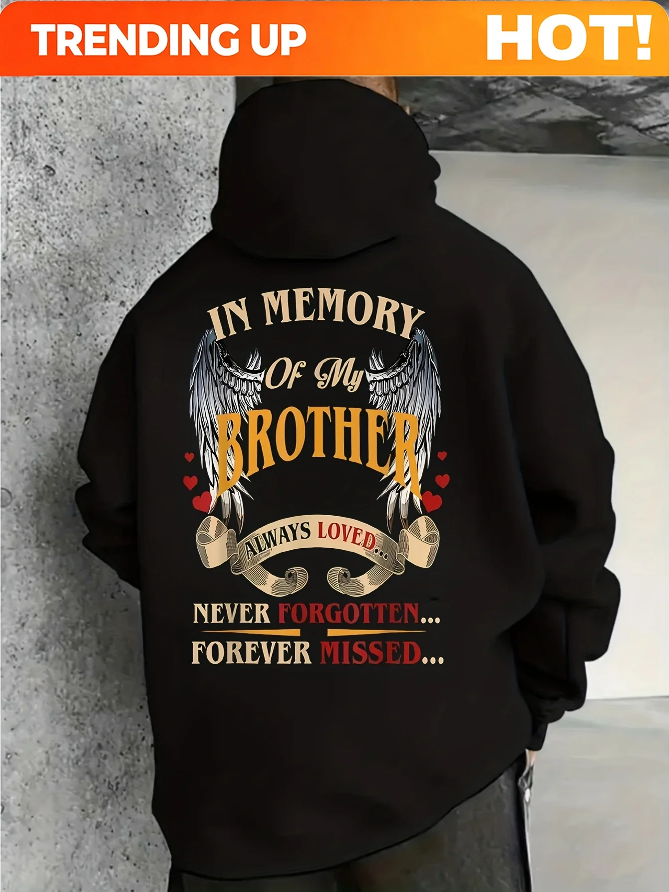 Customization Men's & Women's Brother Memorial Hoodie - In Memory Of Brother Tribute Pullover With Wings & Names Print, Cotton B