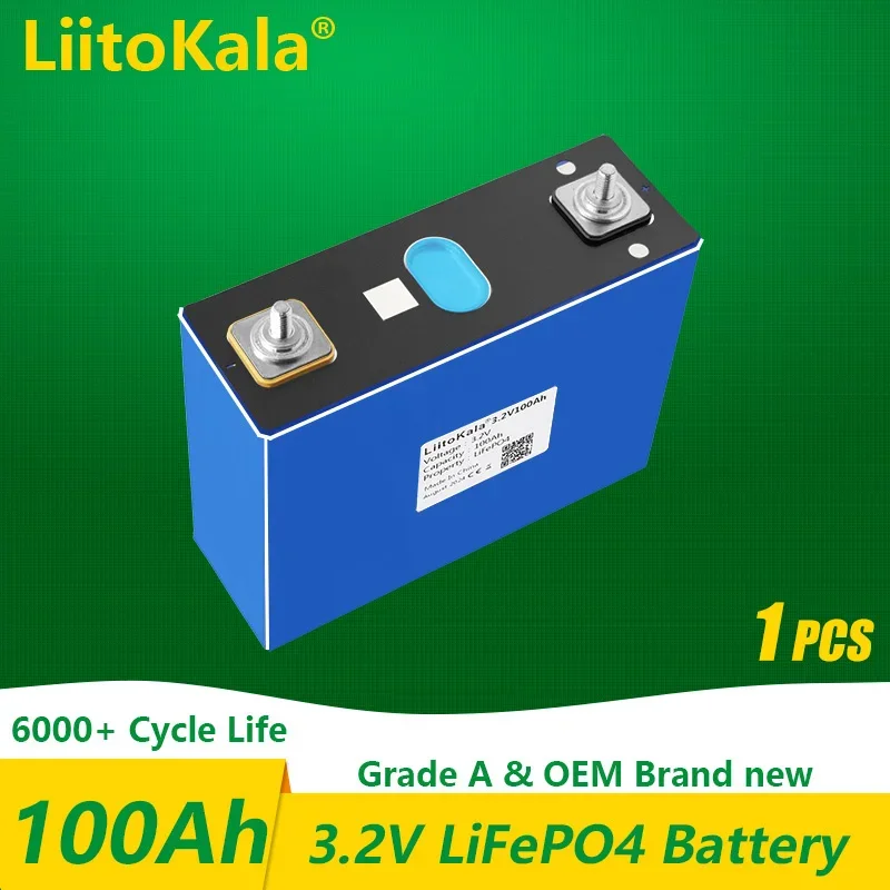 1-2PCS LiitoKala Lifepo4 3.2V 100Ah high capacity Deep cycle Battery for 12v 24v 48V Li-ion Battery Rechargeable Battery Pack