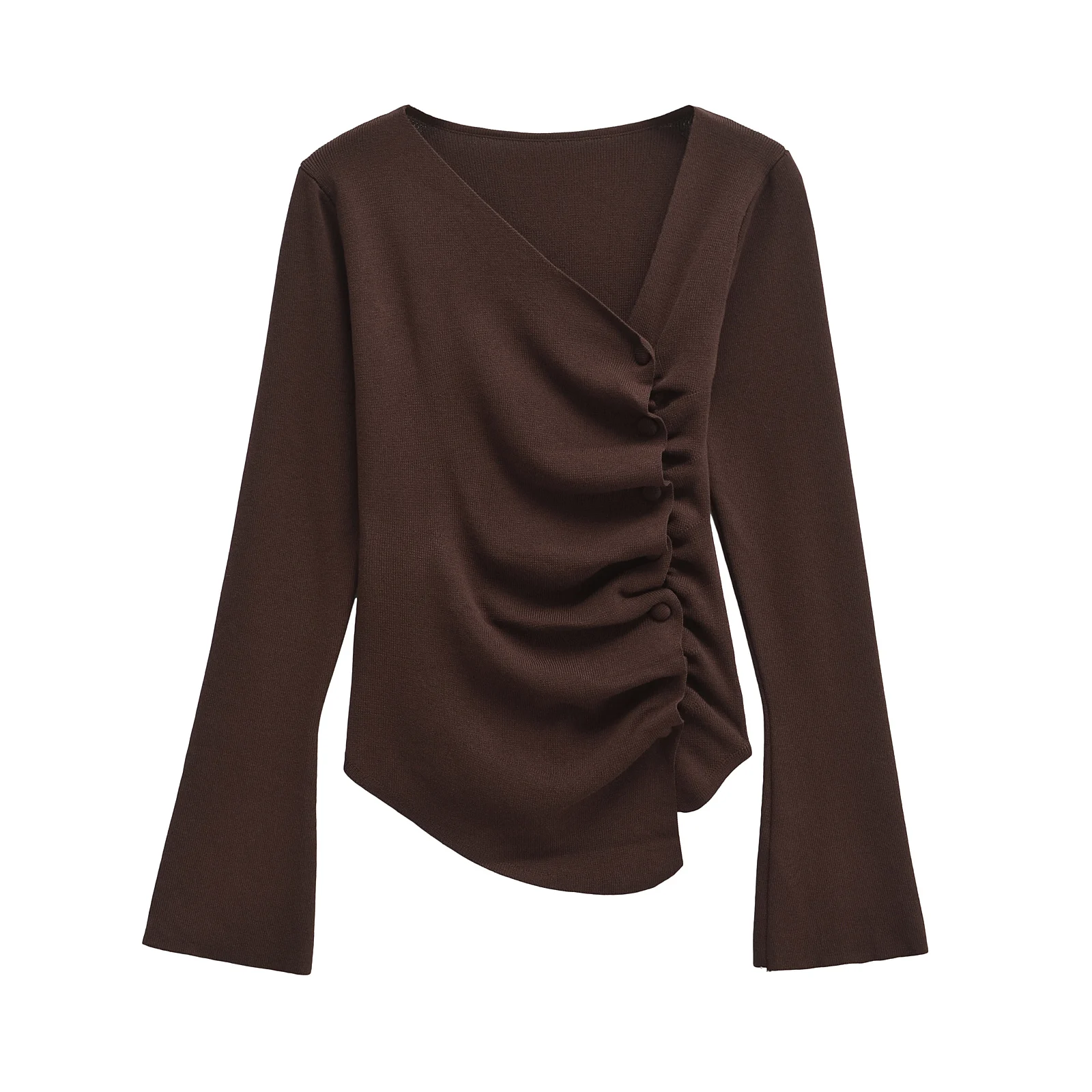 Women Asymmetrical Knitted Sweater Blue Brown Knitwear Autumn Women's Pleated Long Sleeve Top Ladies Elegant Top 3820/152