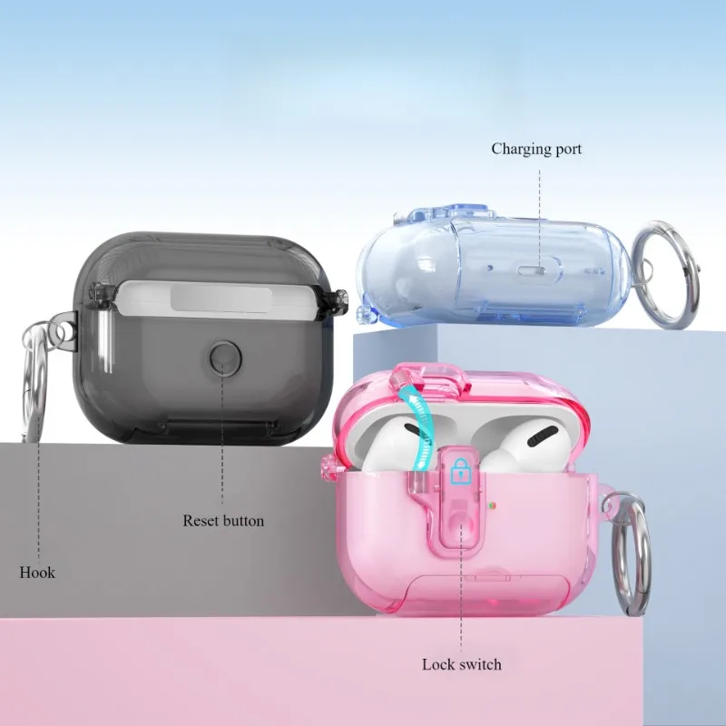 

Compact Transparent TPU Anti - Drop Lockable Pod Case For Apple AirPods Pro 2/4