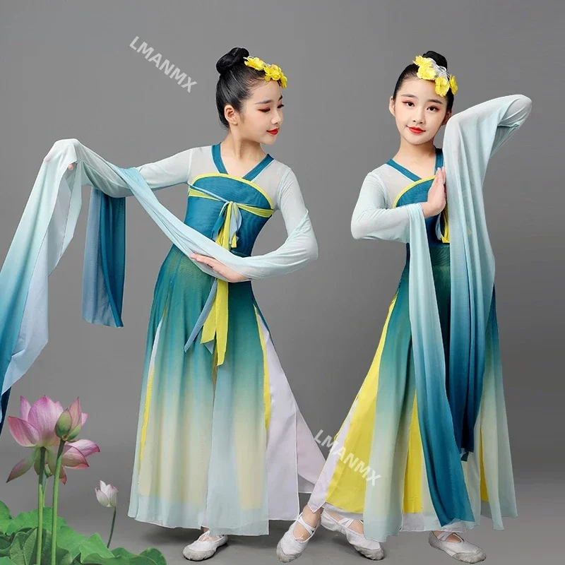 Chinese Folk Dance Classical Water Sleeve Performance Clothing Girls Traditional Yangko Dance Ancient National Fan Dance Outfit